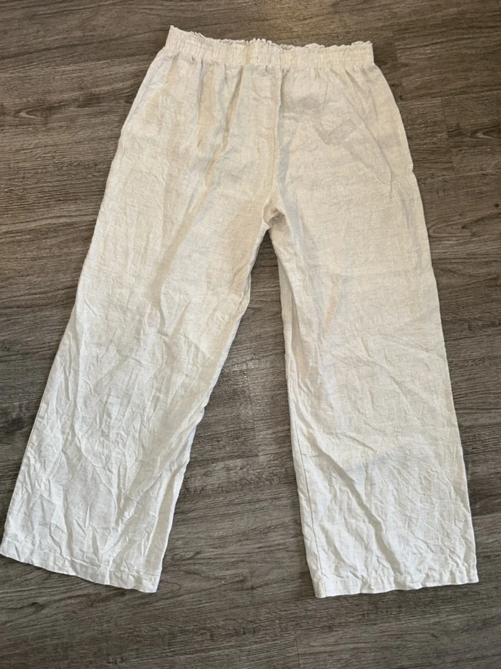Saks Fifth Avenue Linen Pants L Elastic Waist Wide Leg Ivory - Picture 5 of 8